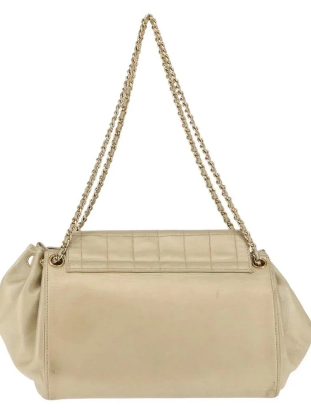 CHANEL Choco Bar Chain Shoulder Bag Leather Gold CC Auth 145942